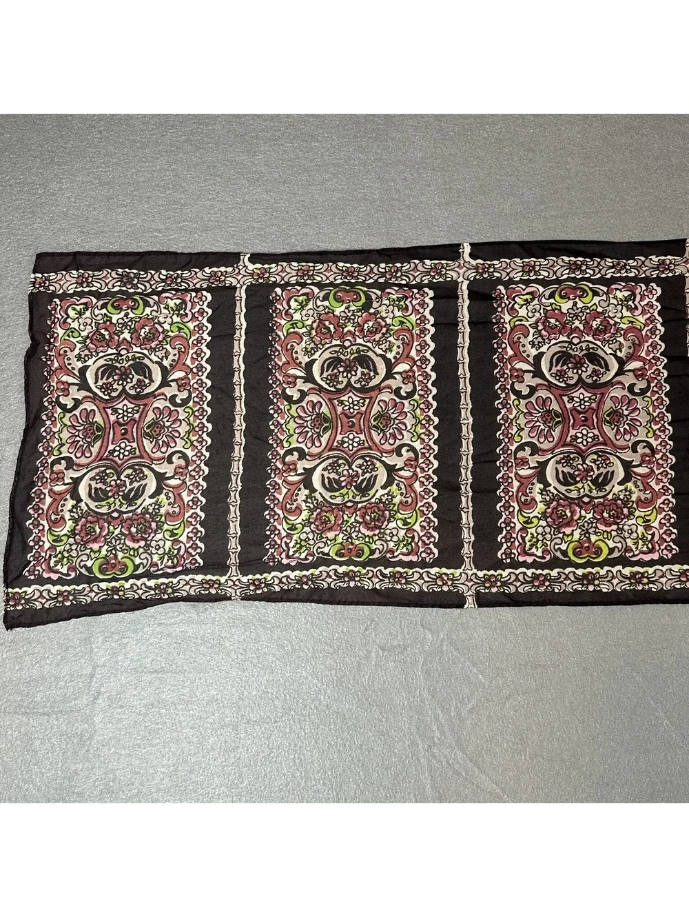 Vintage Lightweight Floral Patterned Scarf with Black Background
